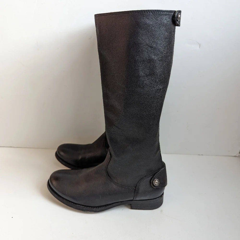 Frye Boots Women's 5.5 B Tall Black Leather back Zipper Low Heel